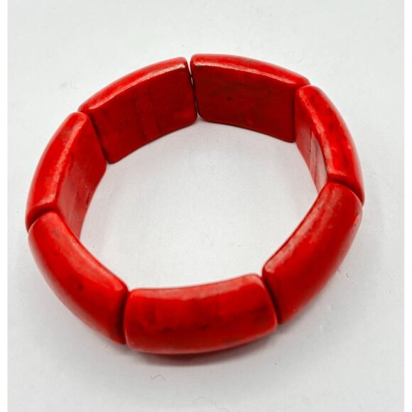 Chunky Red Resin Stretch Bracelet - Picture 2 of 5